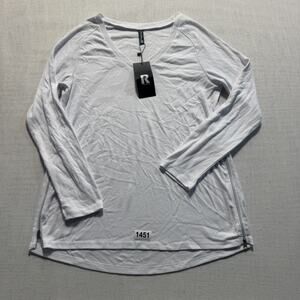 PrinStory Long Sleeve V-Neck Girlfriend Tee Women Sz S White Brand New